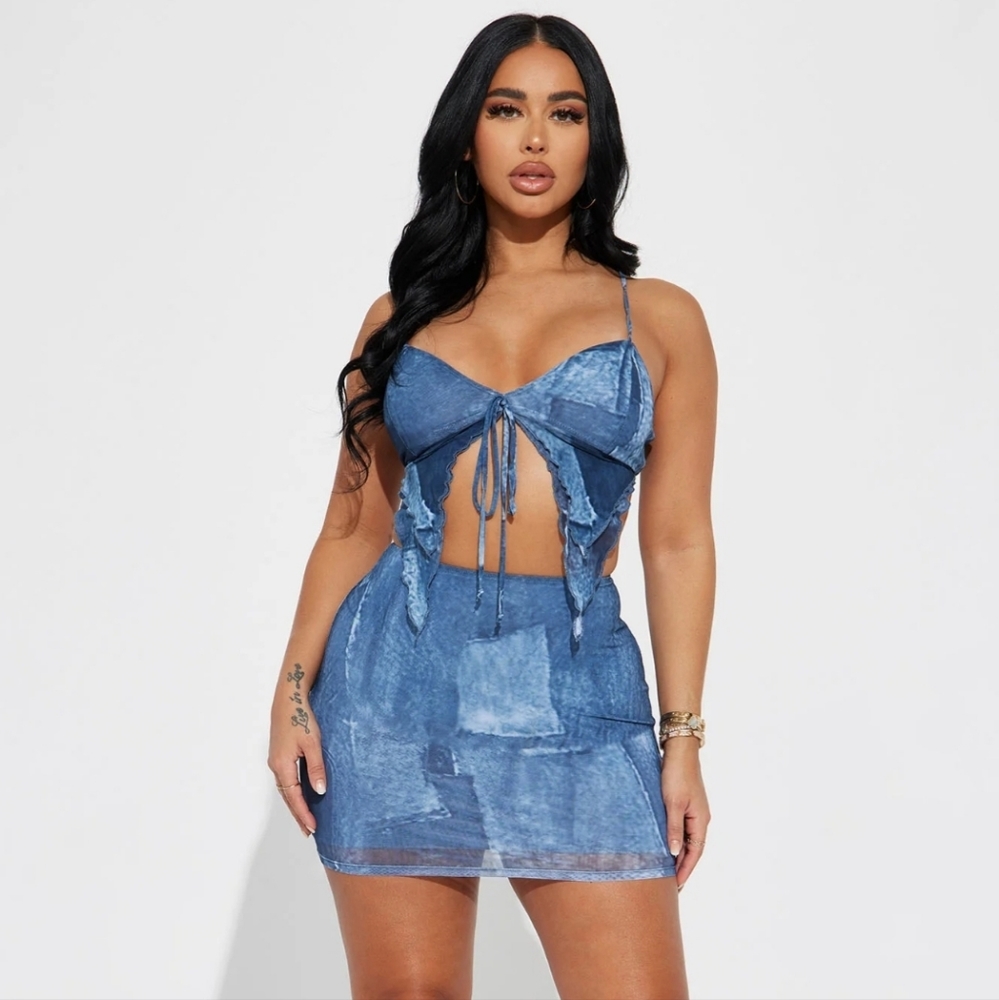 Fashion nova blue skirt set